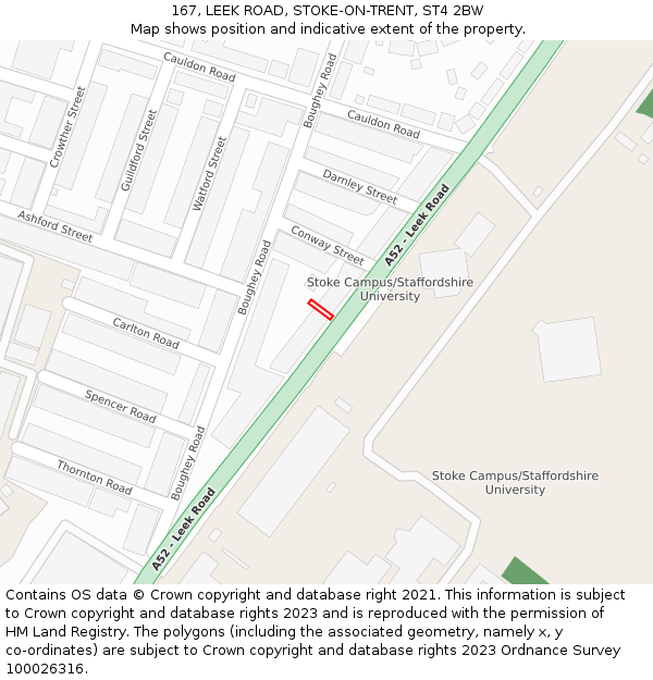 167, LEEK ROAD, STOKE-ON-TRENT, ST4 2BW: Location map and indicative extent of plot
