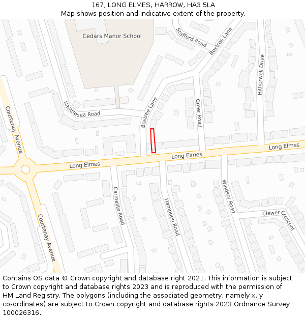 167, LONG ELMES, HARROW, HA3 5LA: Location map and indicative extent of plot