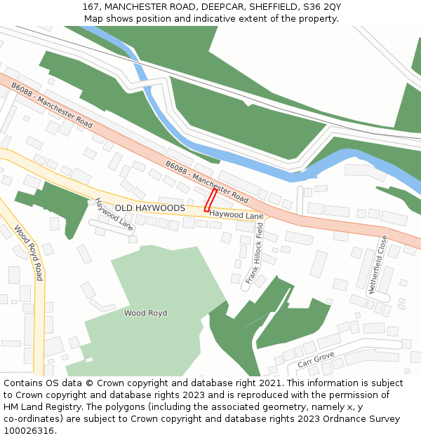 167, MANCHESTER ROAD, DEEPCAR, SHEFFIELD, S36 2QY: Location map and indicative extent of plot