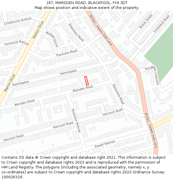 167, MARSDEN ROAD, BLACKPOOL, FY4 3DT: Location map and indicative extent of plot