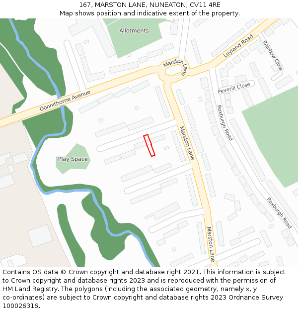 167, MARSTON LANE, NUNEATON, CV11 4RE: Location map and indicative extent of plot