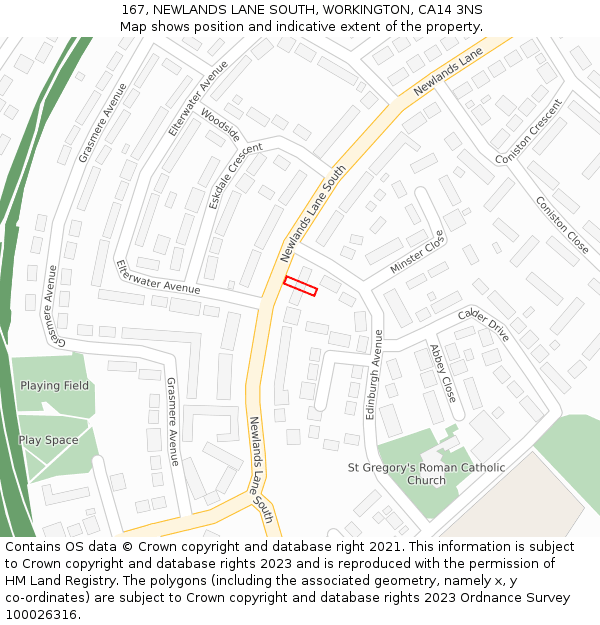 167, NEWLANDS LANE SOUTH, WORKINGTON, CA14 3NS: Location map and indicative extent of plot