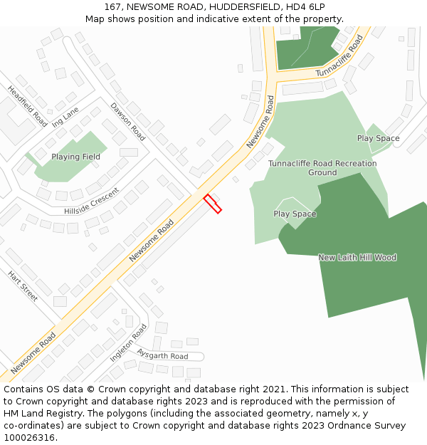 167, NEWSOME ROAD, HUDDERSFIELD, HD4 6LP: Location map and indicative extent of plot