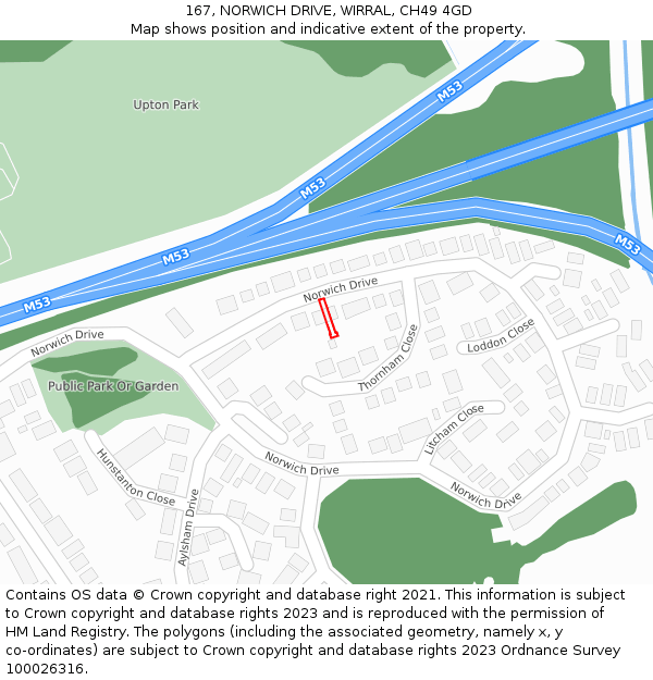 167, NORWICH DRIVE, WIRRAL, CH49 4GD: Location map and indicative extent of plot