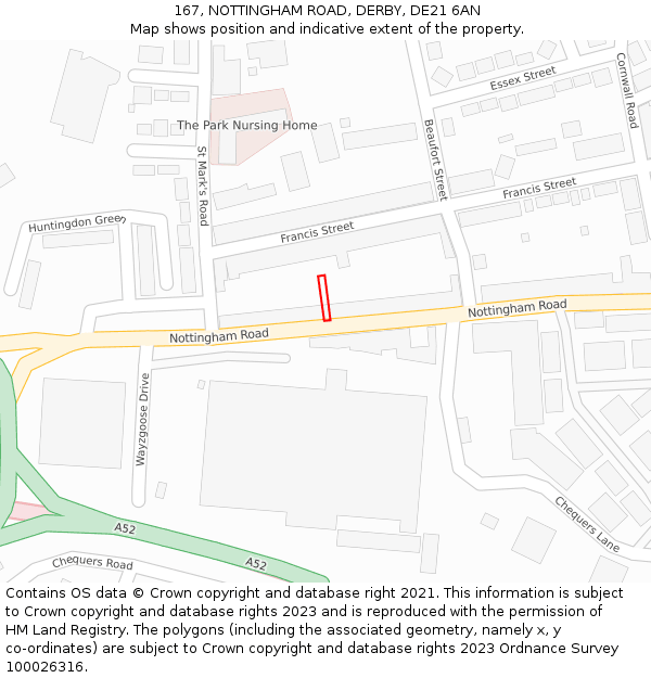 167, NOTTINGHAM ROAD, DERBY, DE21 6AN: Location map and indicative extent of plot