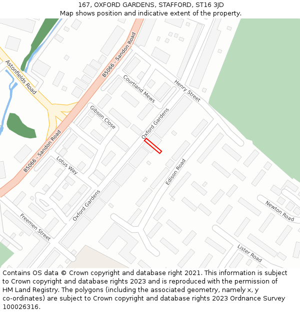 167, OXFORD GARDENS, STAFFORD, ST16 3JD: Location map and indicative extent of plot