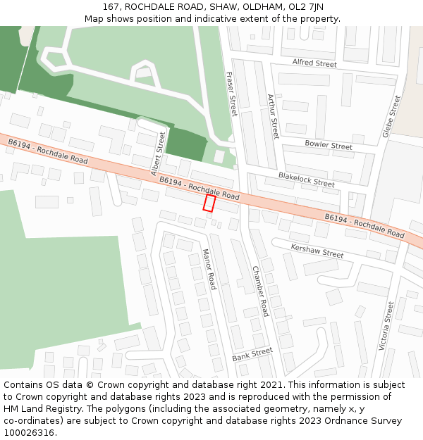 167, ROCHDALE ROAD, SHAW, OLDHAM, OL2 7JN: Location map and indicative extent of plot