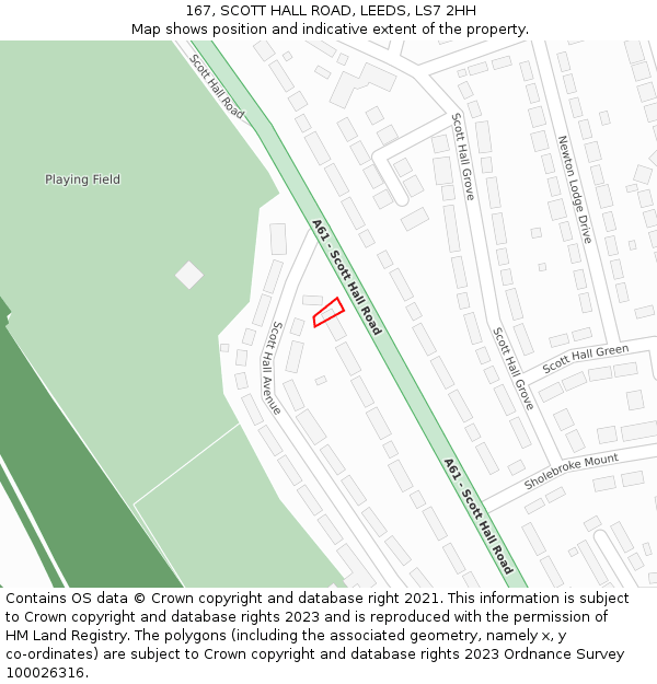 167, SCOTT HALL ROAD, LEEDS, LS7 2HH: Location map and indicative extent of plot