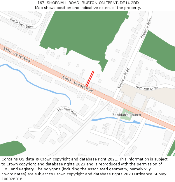 167, SHOBNALL ROAD, BURTON-ON-TRENT, DE14 2BD: Location map and indicative extent of plot