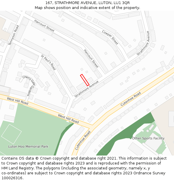 167, STRATHMORE AVENUE, LUTON, LU1 3QR: Location map and indicative extent of plot