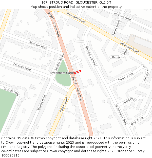 167, STROUD ROAD, GLOUCESTER, GL1 5JT: Location map and indicative extent of plot