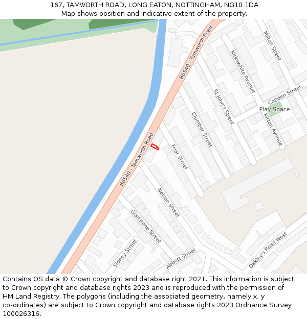 167, TAMWORTH ROAD, LONG EATON, NOTTINGHAM, NG10 1DA: Location map and indicative extent of plot