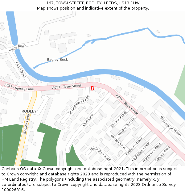 167, TOWN STREET, RODLEY, LEEDS, LS13 1HW: Location map and indicative extent of plot