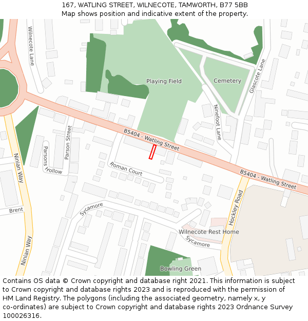 167, WATLING STREET, WILNECOTE, TAMWORTH, B77 5BB: Location map and indicative extent of plot