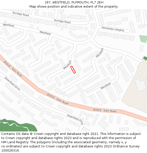 167, WESTFIELD, PLYMOUTH, PL7 2EH: Location map and indicative extent of plot
