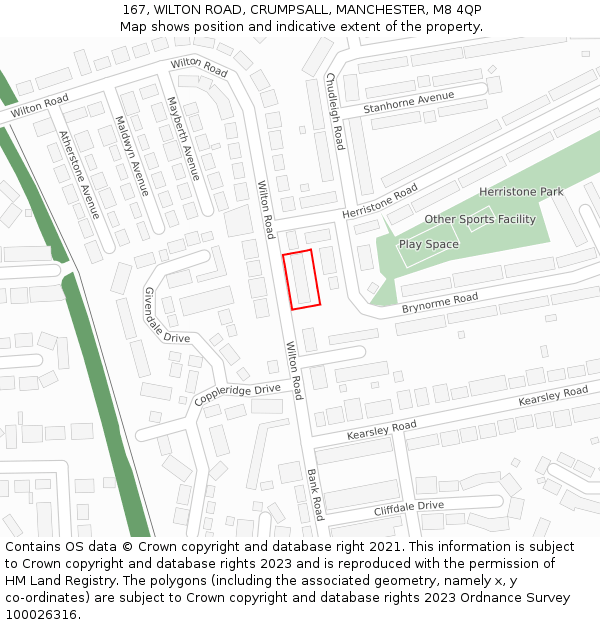 167, WILTON ROAD, CRUMPSALL, MANCHESTER, M8 4QP: Location map and indicative extent of plot