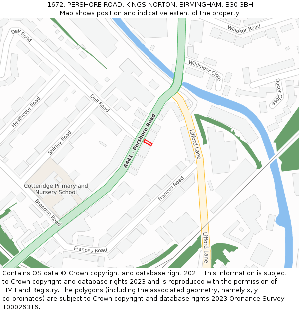 1672, PERSHORE ROAD, KINGS NORTON, BIRMINGHAM, B30 3BH: Location map and indicative extent of plot
