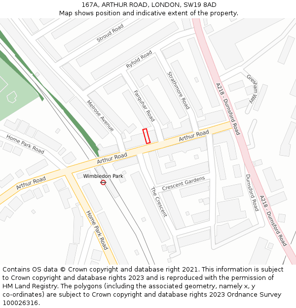 167A, ARTHUR ROAD, LONDON, SW19 8AD: Location map and indicative extent of plot