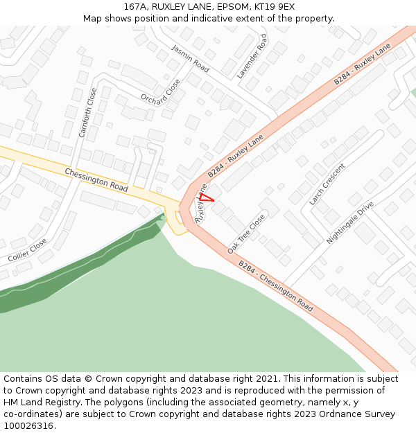 167A, RUXLEY LANE, EPSOM, KT19 9EX: Location map and indicative extent of plot