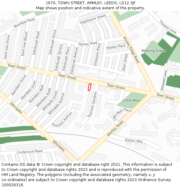 167A, TOWN STREET, ARMLEY, LEEDS, LS12 3JF: Location map and indicative extent of plot