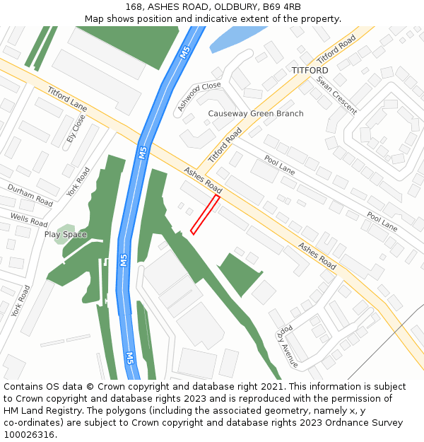168, ASHES ROAD, OLDBURY, B69 4RB: Location map and indicative extent of plot