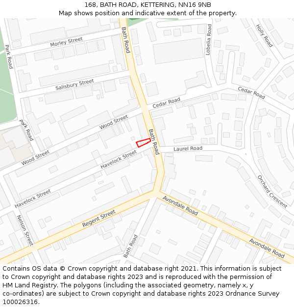 168, BATH ROAD, KETTERING, NN16 9NB: Location map and indicative extent of plot