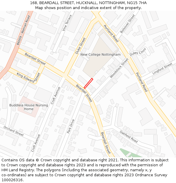 168, BEARDALL STREET, HUCKNALL, NOTTINGHAM, NG15 7HA: Location map and indicative extent of plot