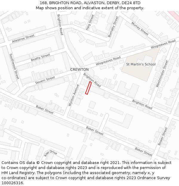 168, BRIGHTON ROAD, ALVASTON, DERBY, DE24 8TD: Location map and indicative extent of plot