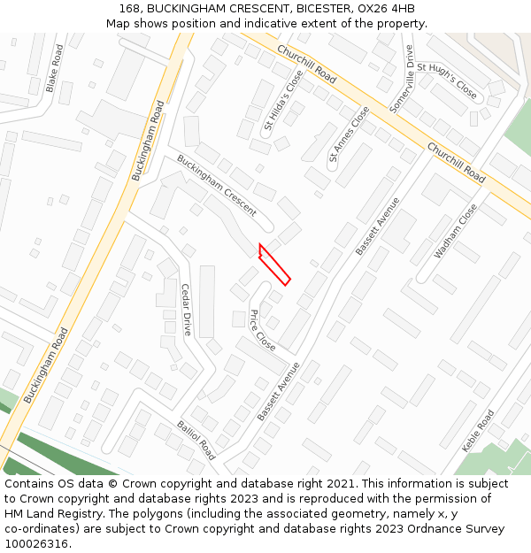 168, BUCKINGHAM CRESCENT, BICESTER, OX26 4HB: Location map and indicative extent of plot