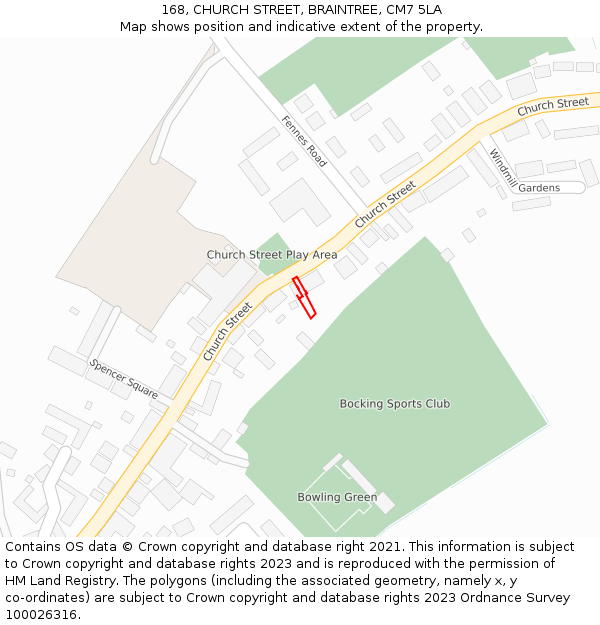 168, CHURCH STREET, BRAINTREE, CM7 5LA: Location map and indicative extent of plot