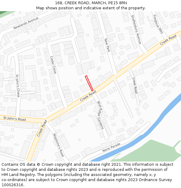 168, CREEK ROAD, MARCH, PE15 8RN: Location map and indicative extent of plot