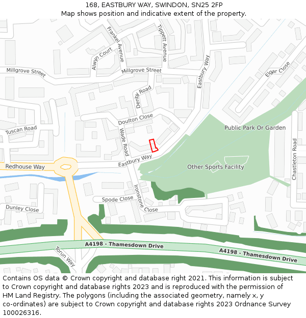 168, EASTBURY WAY, SWINDON, SN25 2FP: Location map and indicative extent of plot