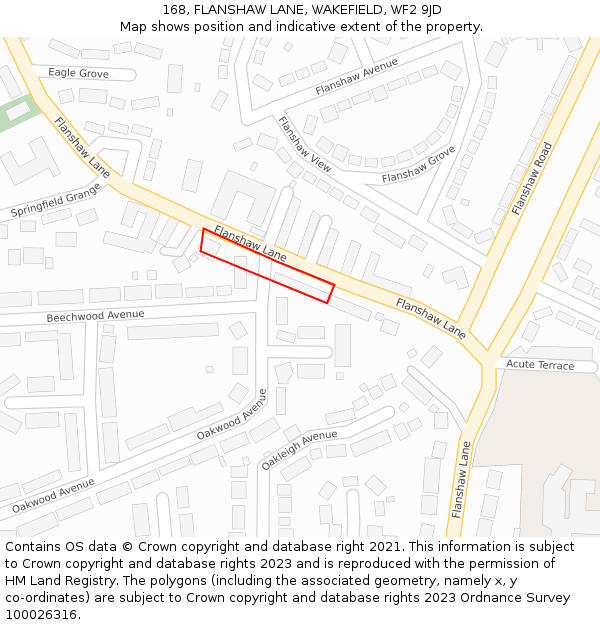168, FLANSHAW LANE, WAKEFIELD, WF2 9JD: Location map and indicative extent of plot
