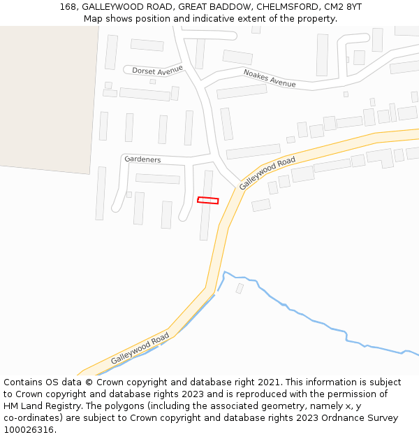 168, GALLEYWOOD ROAD, GREAT BADDOW, CHELMSFORD, CM2 8YT: Location map and indicative extent of plot