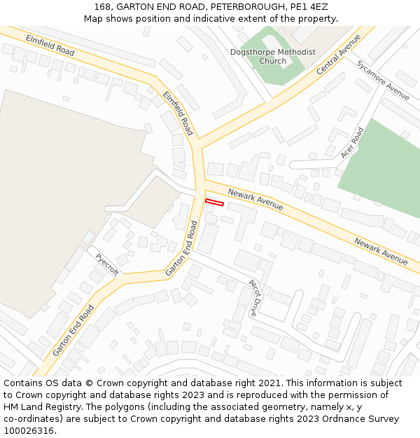 168, GARTON END ROAD, PETERBOROUGH, PE1 4EZ: Location map and indicative extent of plot
