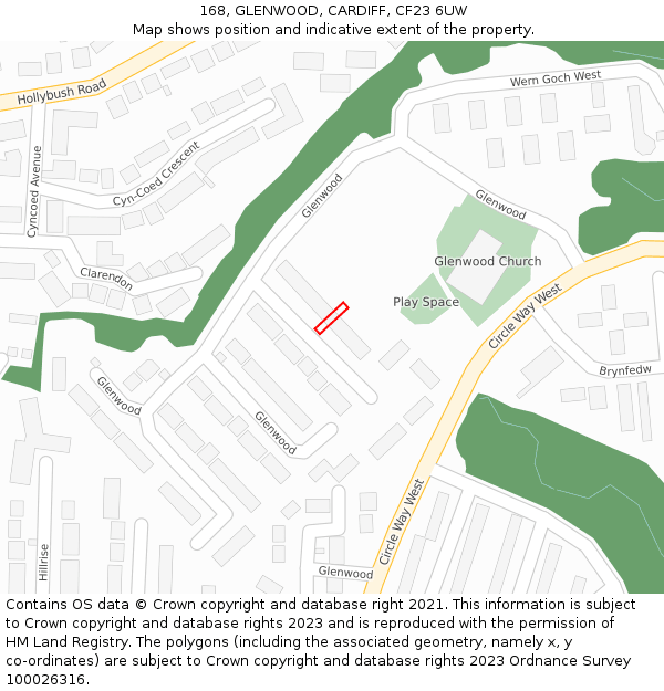 168, GLENWOOD, CARDIFF, CF23 6UW: Location map and indicative extent of plot