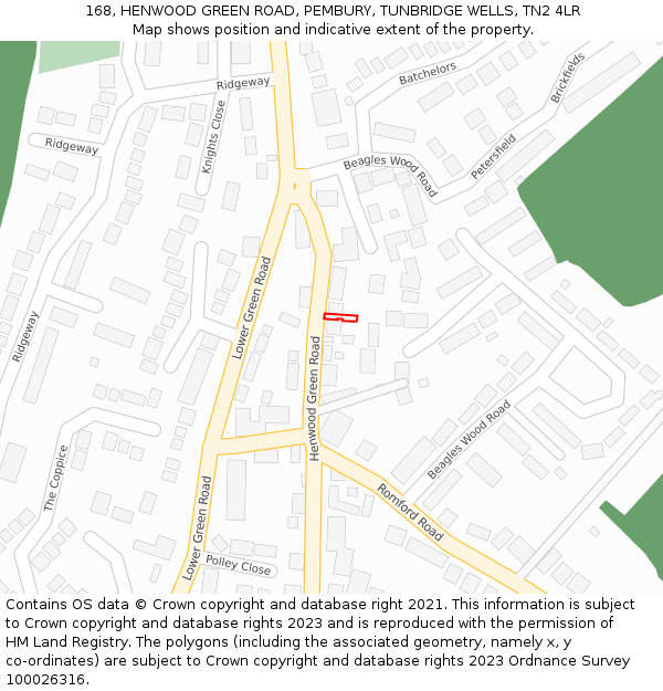 168, HENWOOD GREEN ROAD, PEMBURY, TUNBRIDGE WELLS, TN2 4LR: Location map and indicative extent of plot