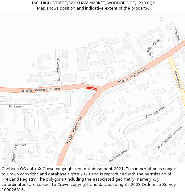 168, HIGH STREET, WICKHAM MARKET, WOODBRIDGE, IP13 0QY: Location map and indicative extent of plot