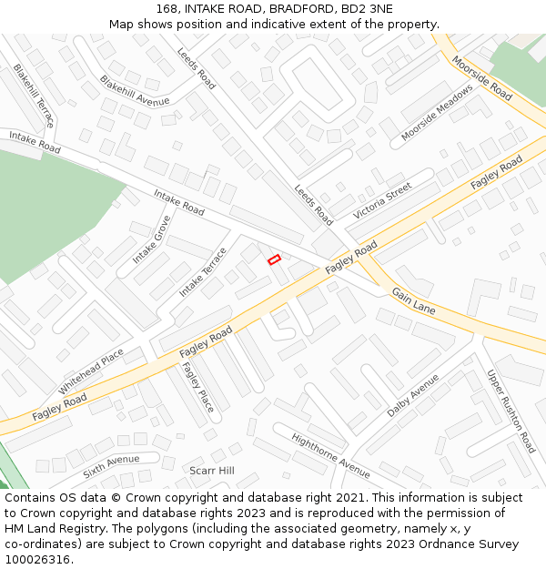 168, INTAKE ROAD, BRADFORD, BD2 3NE: Location map and indicative extent of plot