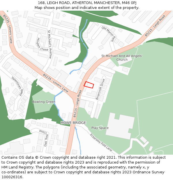 168, LEIGH ROAD, ATHERTON, MANCHESTER, M46 0PJ: Location map and indicative extent of plot