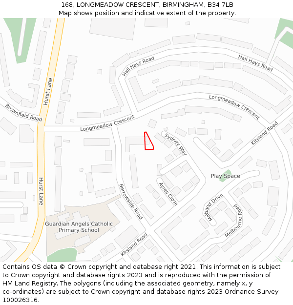 168, LONGMEADOW CRESCENT, BIRMINGHAM, B34 7LB: Location map and indicative extent of plot