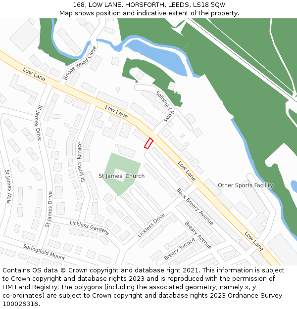 168, LOW LANE, HORSFORTH, LEEDS, LS18 5QW: Location map and indicative extent of plot