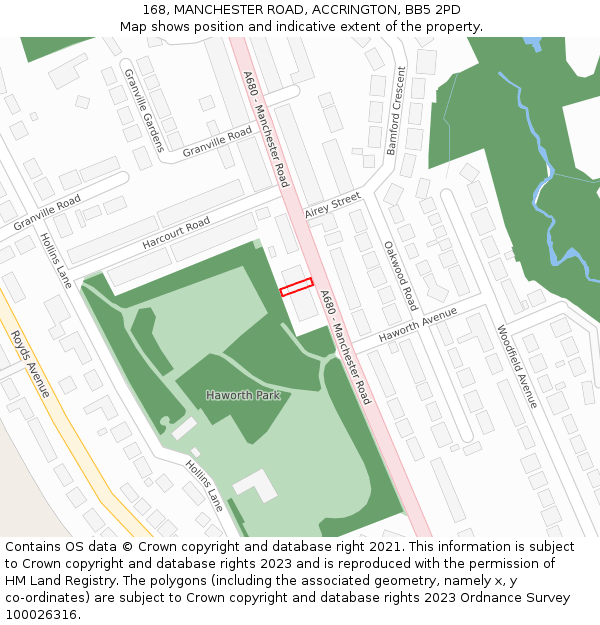 168, MANCHESTER ROAD, ACCRINGTON, BB5 2PD: Location map and indicative extent of plot
