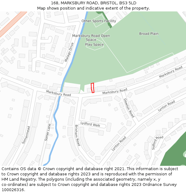 168, MARKSBURY ROAD, BRISTOL, BS3 5LD: Location map and indicative extent of plot