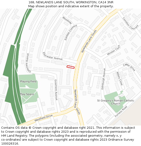 168, NEWLANDS LANE SOUTH, WORKINGTON, CA14 3NR: Location map and indicative extent of plot
