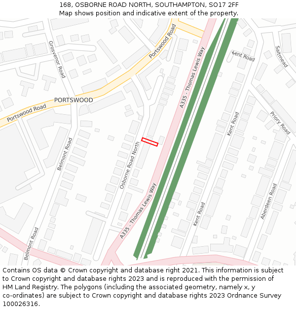 168, OSBORNE ROAD NORTH, SOUTHAMPTON, SO17 2FF: Location map and indicative extent of plot
