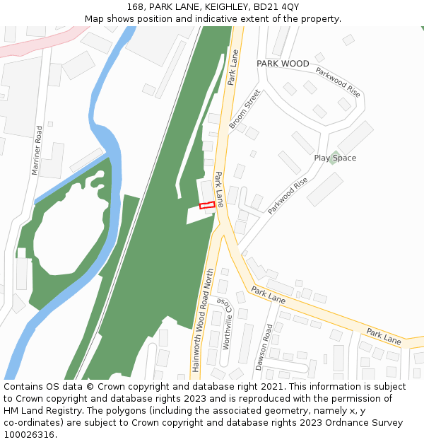 168, PARK LANE, KEIGHLEY, BD21 4QY: Location map and indicative extent of plot
