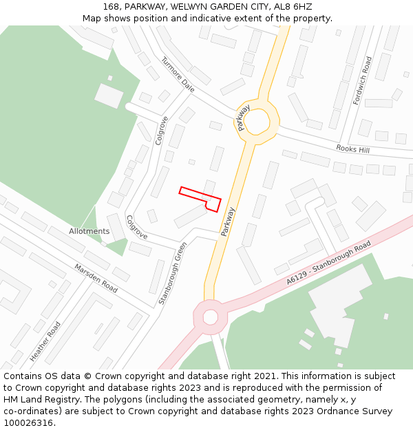 168, PARKWAY, WELWYN GARDEN CITY, AL8 6HZ: Location map and indicative extent of plot