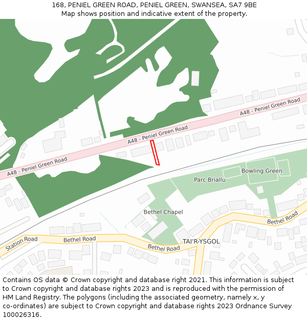 168, PENIEL GREEN ROAD, PENIEL GREEN, SWANSEA, SA7 9BE: Location map and indicative extent of plot