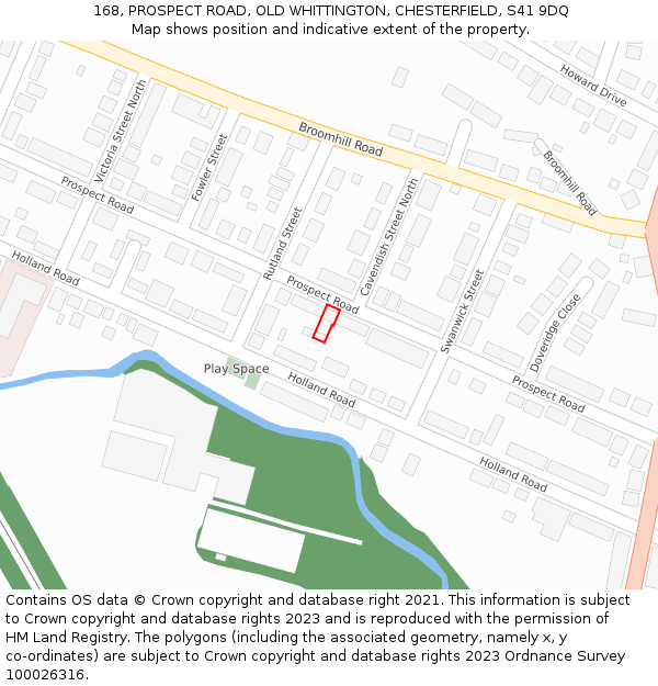 168, PROSPECT ROAD, OLD WHITTINGTON, CHESTERFIELD, S41 9DQ: Location map and indicative extent of plot